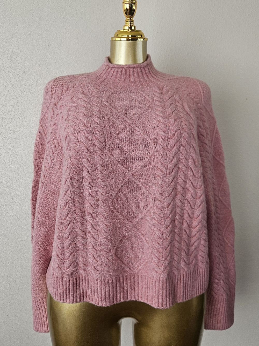 J. Crew Pink Cable Knit Mock Neck Sweater